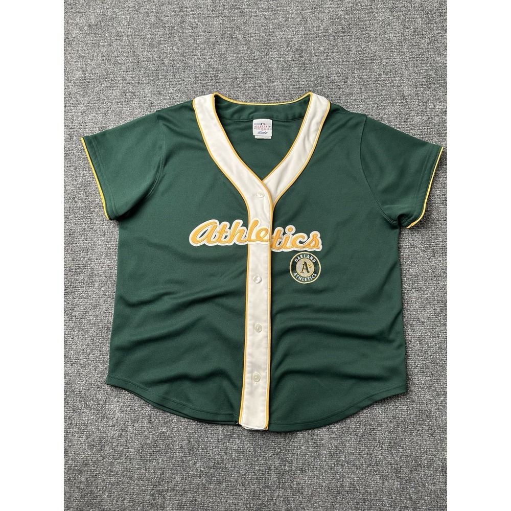 Womens Baseball Jersey Oakland Athletics Green Button Up, Size L